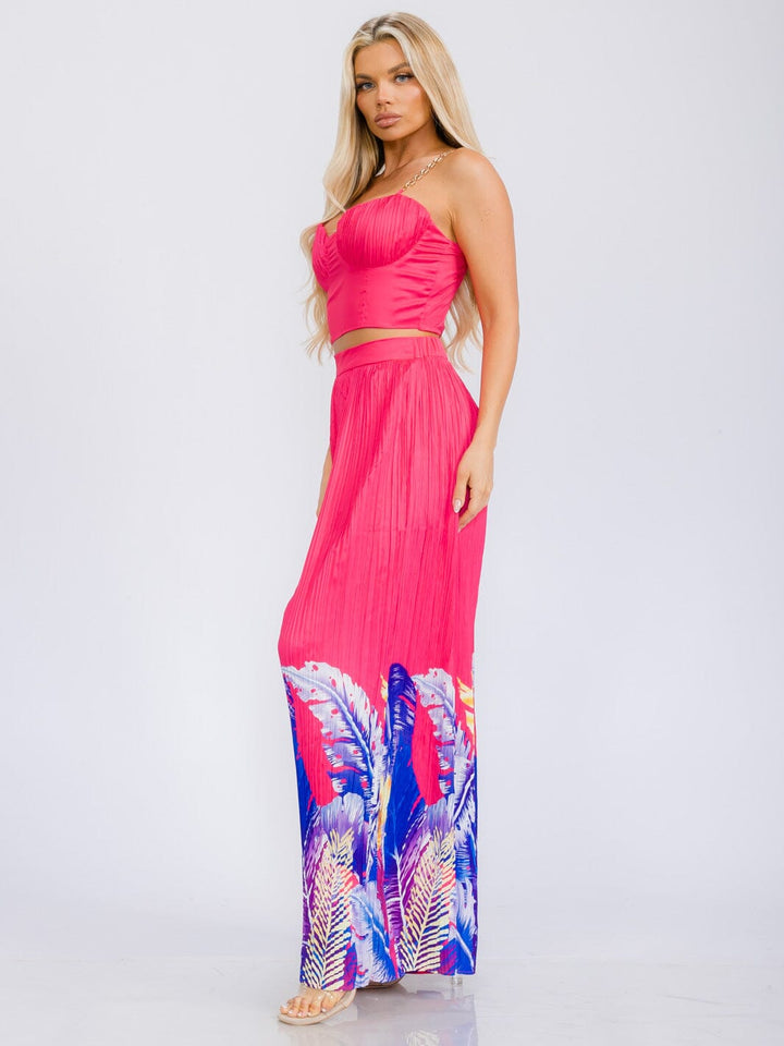 WOMEN'S SLEEVELESS CROP TOP & ELASIC WAIST WIDE LEG PANTS FLORAL 2PC. SET
