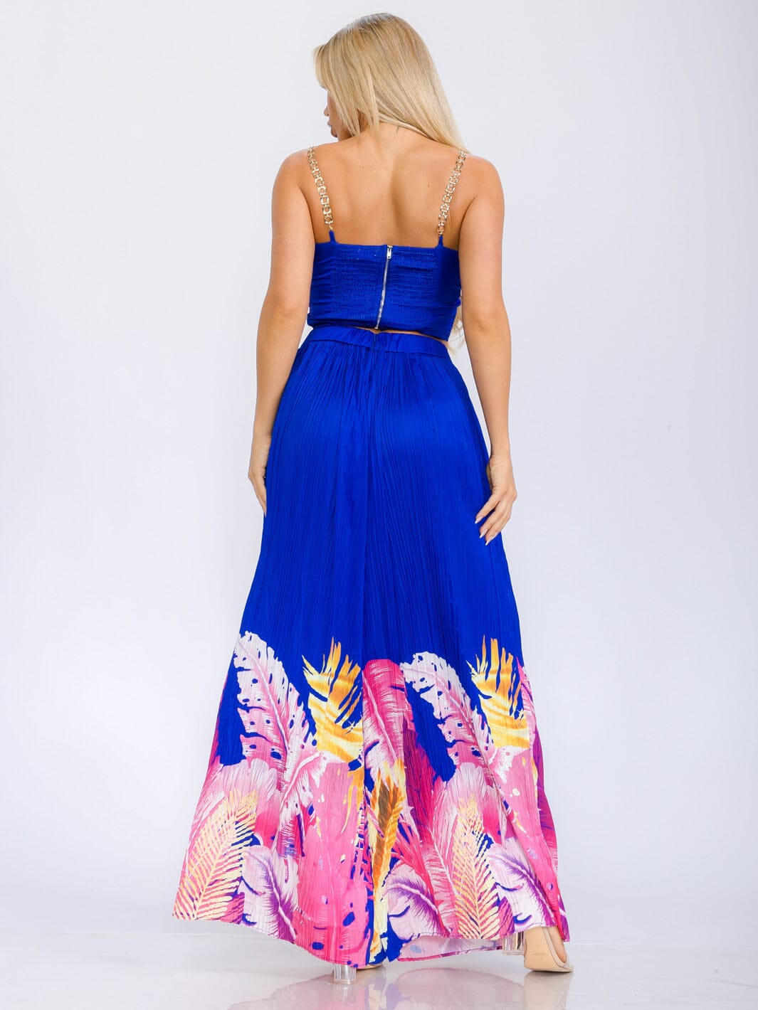 WOMEN'S SLEEVELESS CROP TOP & ELASIC WAIST WIDE LEG PANTS FLORAL 2PC. SET
