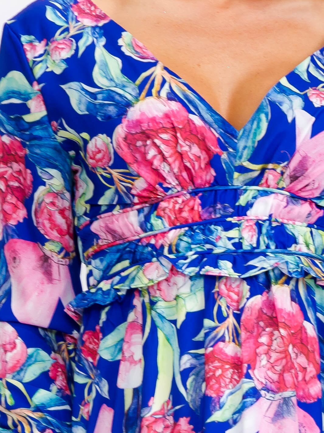 WOMEN'S LONG SLEEVE V-NECK FRONT SLIT FLORAL PRINT MAXI DRESS