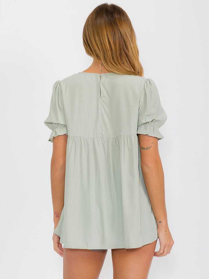 WOMEN'S SHORT SLEEVE CROCHET DETAILED TUNIC BLOUSE
