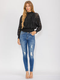 WOMEN'S LONG SLEEVE MOCK NECK LACE BLOUSE