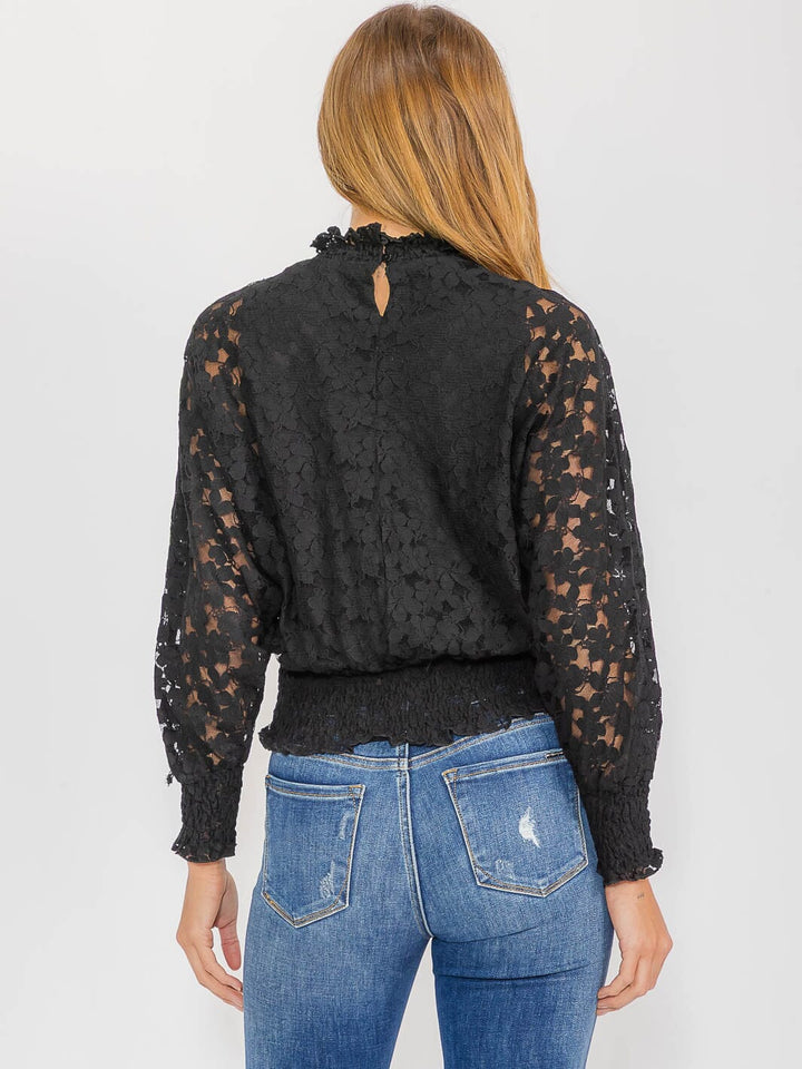 WOMEN'S LONG SLEEVE MOCK NECK LACE BLOUSE