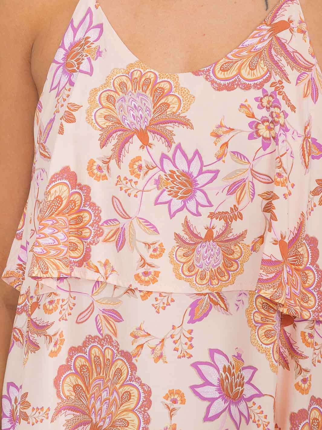 WOMEN'S SLEEVELESS V-NECK RUFFLE TIERED FLORAL TANK TOP