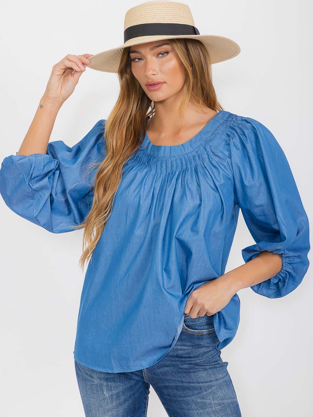 WOMEN'S 3/4 SLEEVE LOOSE FIT BLOUSE