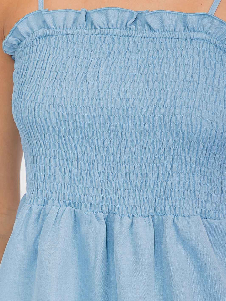 WOMEN'S SLEEVELESS SMOCK PEPLUM EMBROIDERY DETAILED TANK TOP