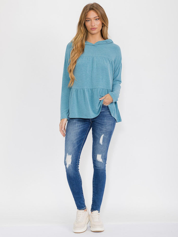 WOMEN'S LONG SLEEVE TIERED HOODED TOP