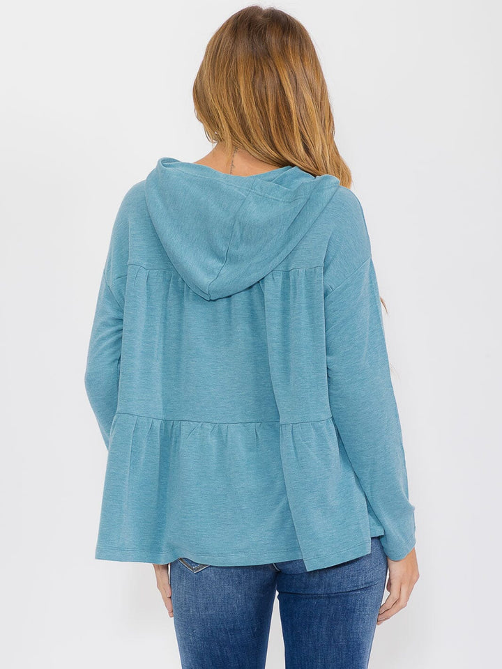 WOMEN'S LONG SLEEVE TIERED HOODED TOP