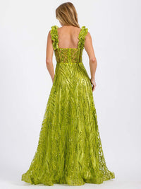 WOMEN'S SLEEVELESS V-NECK OPEN BACK FRONT SLIT SEQUINS MAXI GOWN DRESS