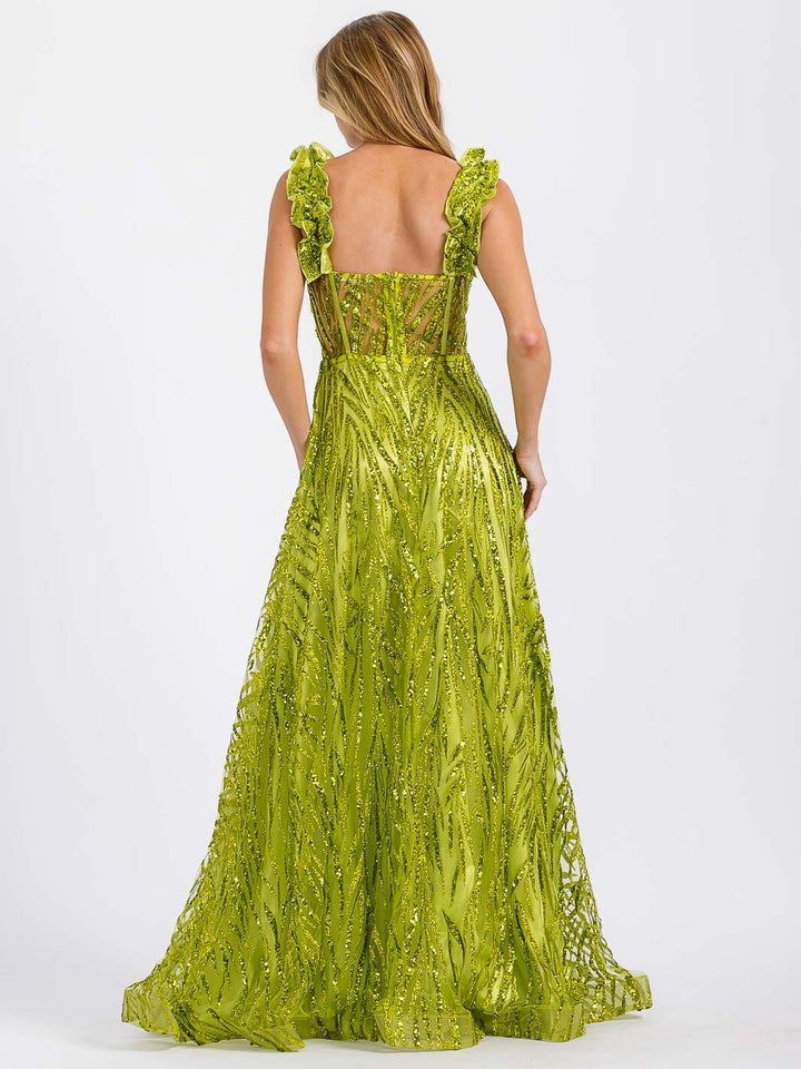 WOMEN'S SLEEVELESS V-NECK OPEN BACK FRONT SLIT SEQUINS MAXI GOWN DRESS