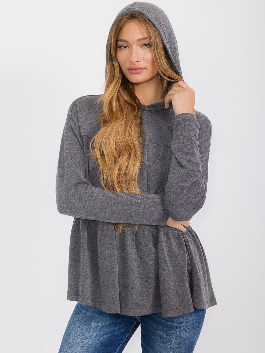 WOMEN'S LONG SLEEVE TIERED HOODED TOP