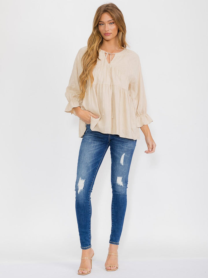 WOMEN'S LONG SLEEVE V-NECK TIERED TUNIC BLOUSE