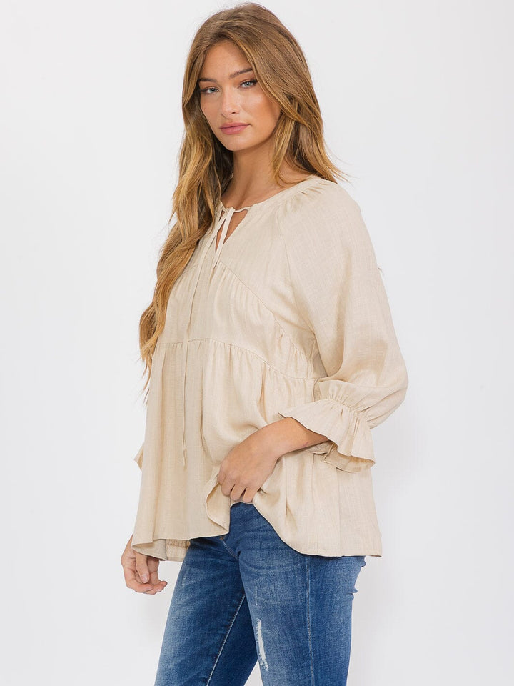 WOMEN'S LONG SLEEVE V-NECK TIERED TUNIC BLOUSE