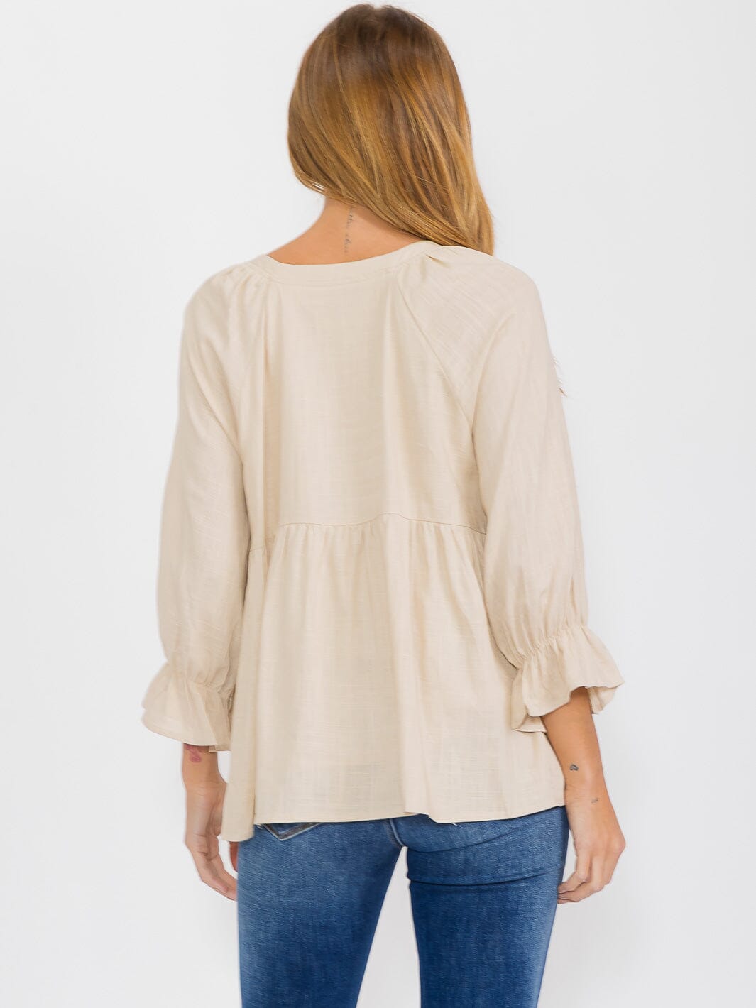 WOMEN'S LONG SLEEVE V-NECK TIERED TUNIC BLOUSE