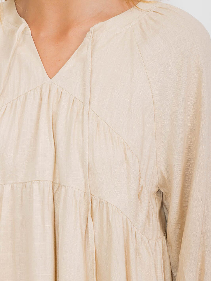 WOMEN'S LONG SLEEVE V-NECK TIERED TUNIC BLOUSE