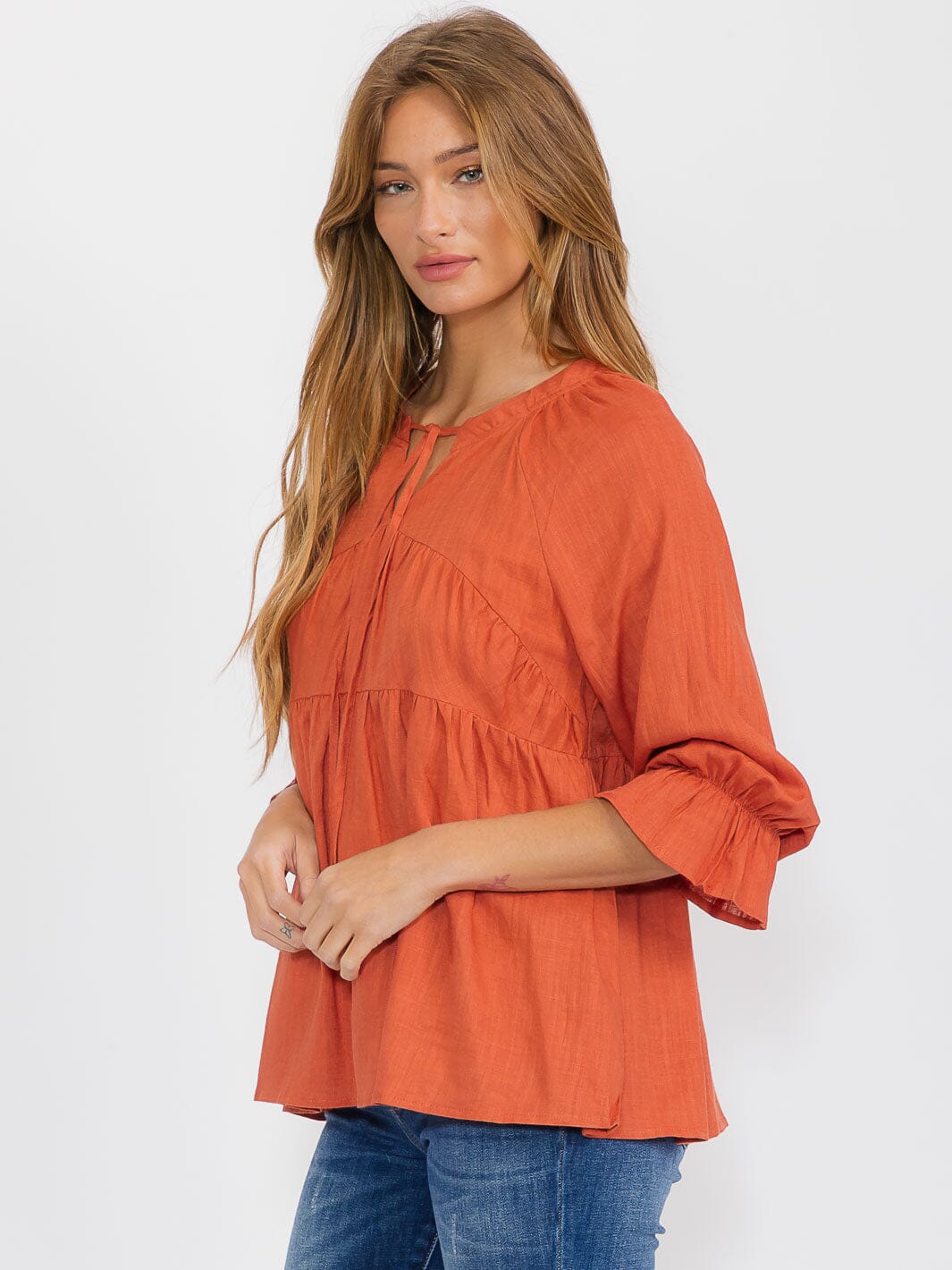 WOMEN'S LONG SLEEVE V-NECK TIERED TUNIC BLOUSE