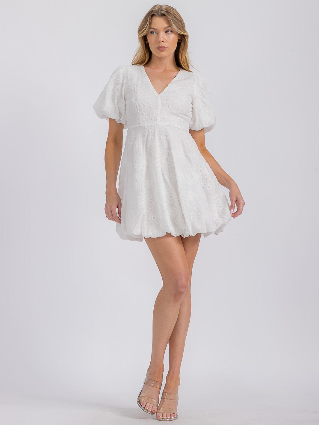 slim fit dress slacks Aspen Puff Sleeve Eyelet Mini Dress main image 0