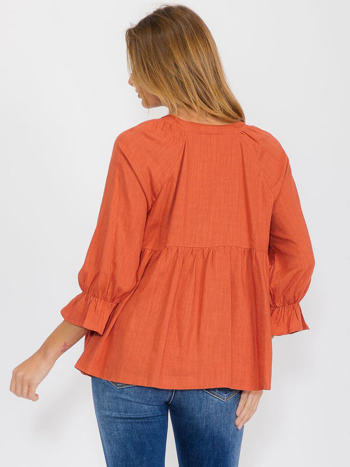 WOMEN'S LONG SLEEVE V-NECK TIERED TUNIC BLOUSE