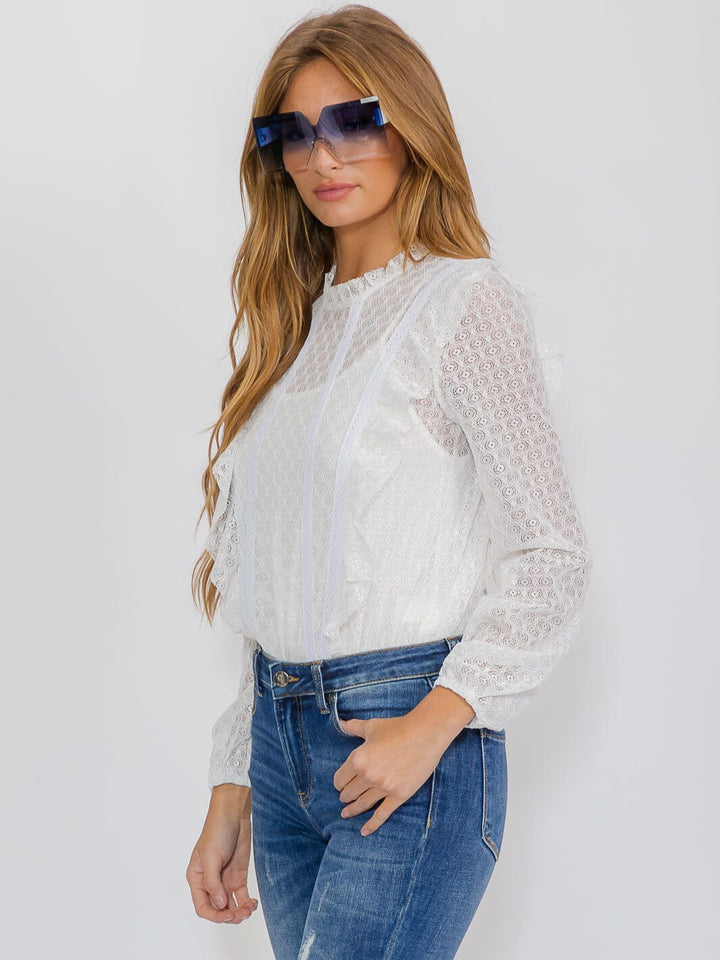 WOMEN'S LONG SLEEVE RUFFLE LACE BODYSUIT