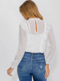 WOMEN'S LONG SLEEVE RUFFLE LACE BODYSUIT