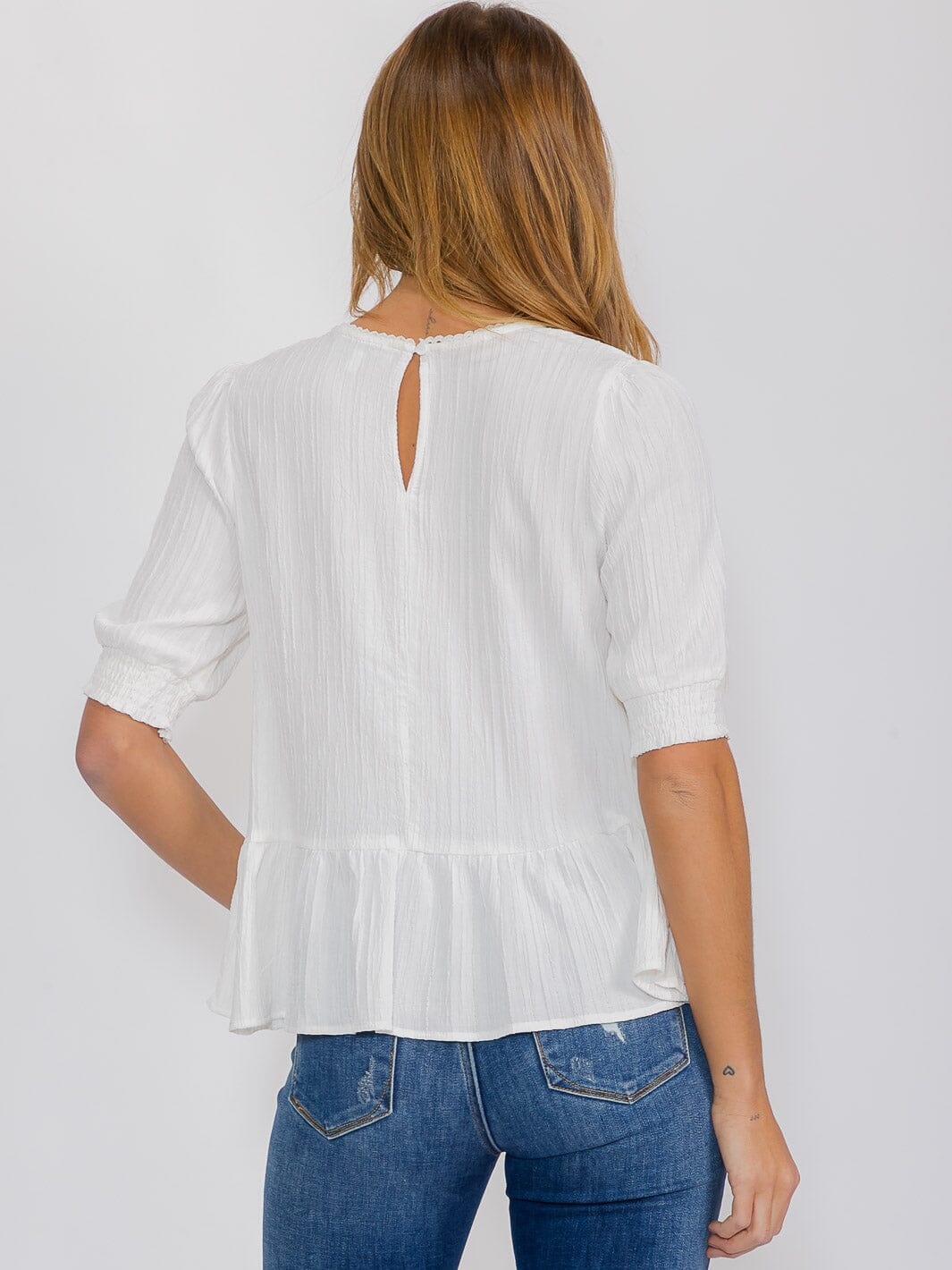WOMEN'S SHORT SLEEVE CROCHET DETAILED BLOUSE