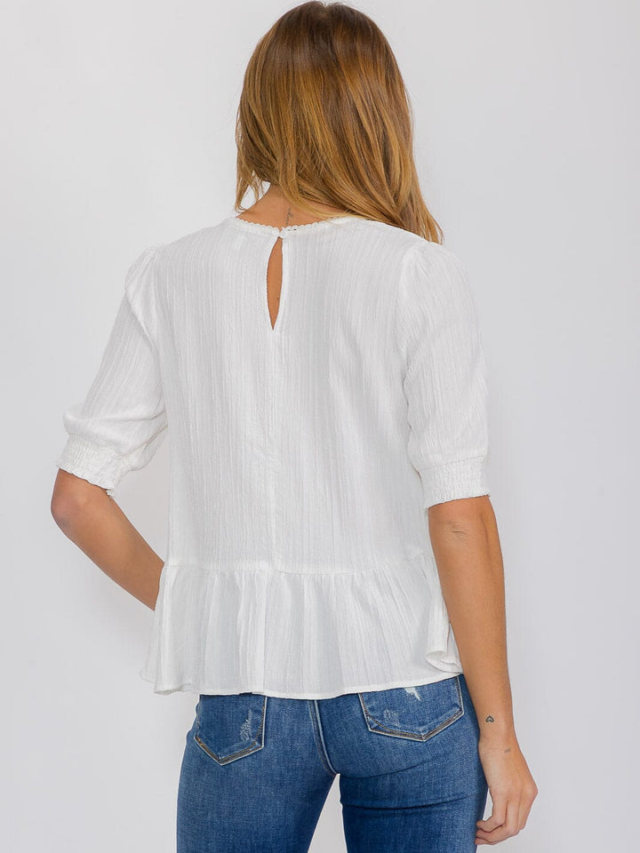 WOMEN'S SHORT SLEEVE CROCHET DETAILED BLOUSE