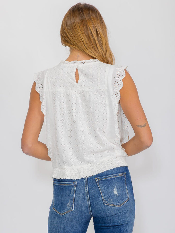 WOMEN'S RUFFLE SLEEVE EYELET DETAILED BLOUSE
