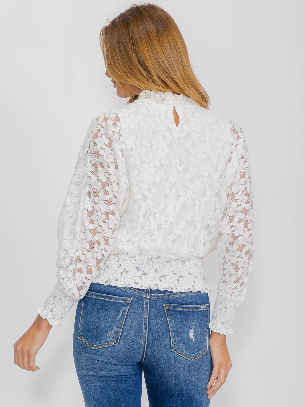 WOMEN'S LONG SLEEVE MOCK NECK LACE BLOUSE
