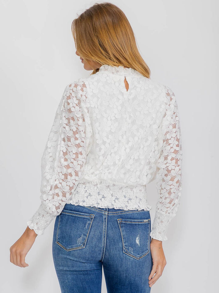 WOMEN'S LONG SLEEVE MOCK NECK LACE BLOUSE