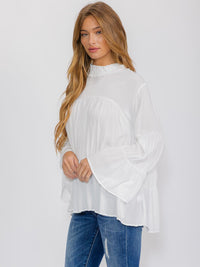 WOMEN'S LONG BELL SLEEVE MOCK NECK TUNIC BLOUSE