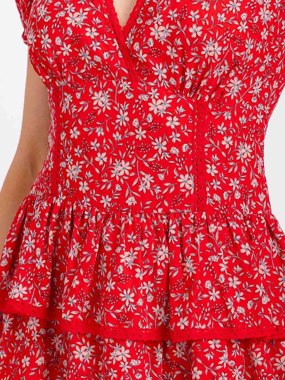 WOMEN'S SHORT SLEEVE SURPLICE TIERED RUFFLE FLORAL MINI DRESS ROMPER