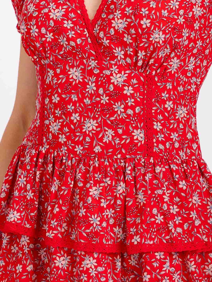 WOMEN'S SHORT SLEEVE SURPLICE TIERED RUFFLE FLORAL MINI DRESS ROMPER