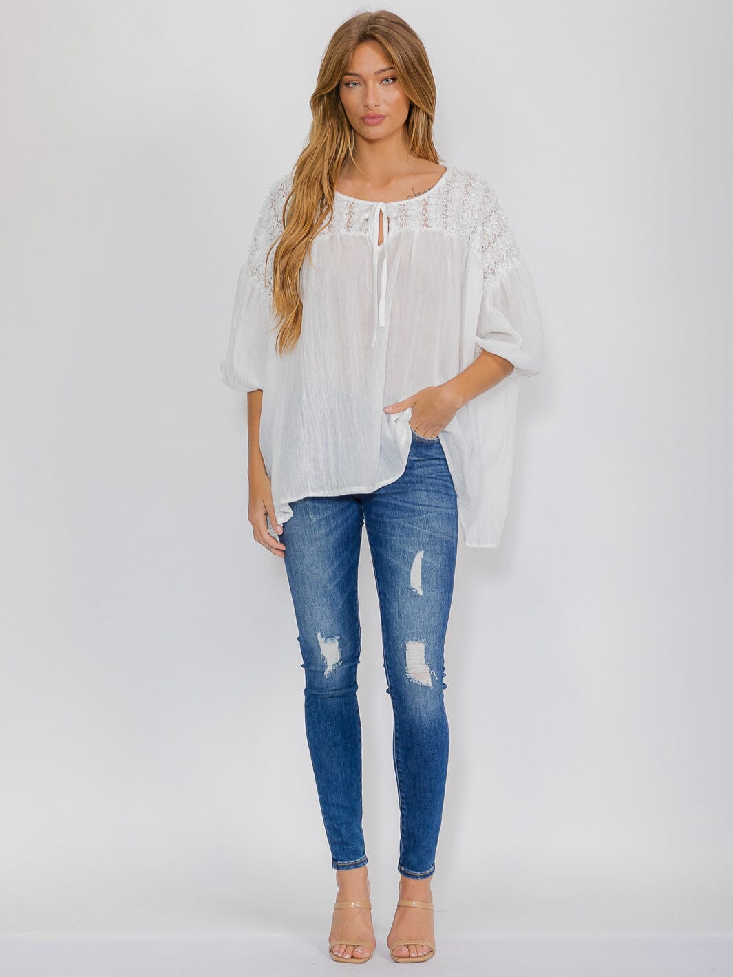 WOMEN'S SHORT SLEEVE HIGH-LOW TUNIC BLOUSE