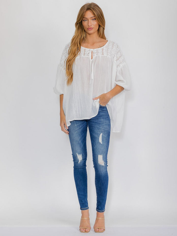 WOMEN'S SHORT SLEEVE HIGH-LOW TUNIC BLOUSE
