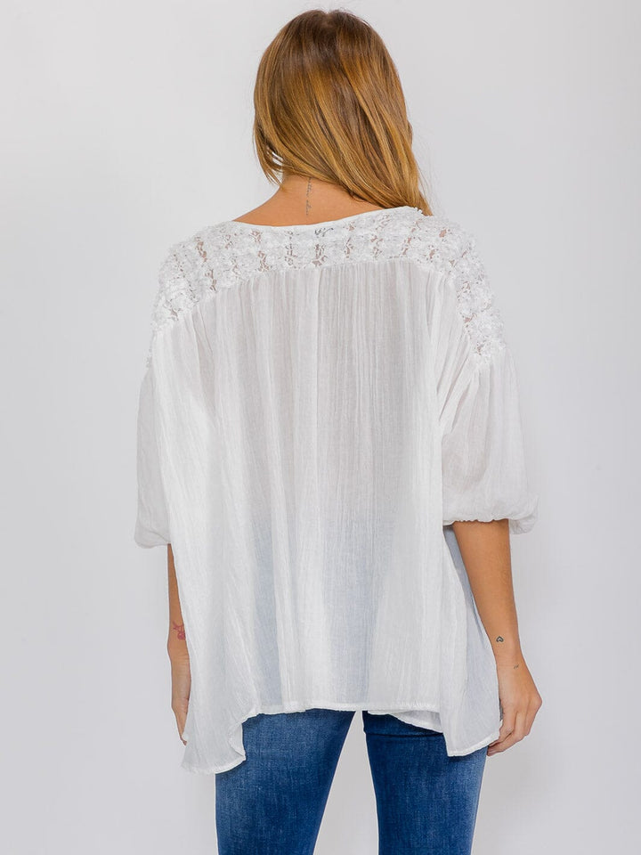 WOMEN'S SHORT SLEEVE HIGH-LOW TUNIC BLOUSE