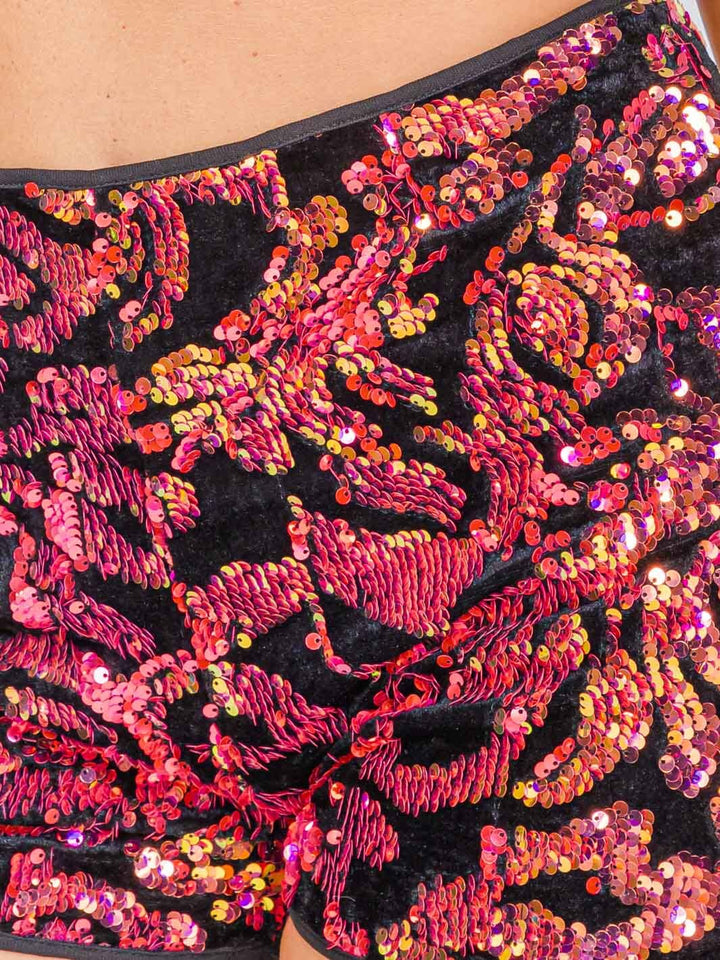 WOMEN'S SLEEVELESS CROP TOP & ZIP UP MINI SHORT SEQUINS DETAILED 2PC SET