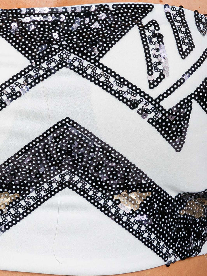 WOMEN'S SLEEVELESS CROP TOP & ZIP UP MINI SHORT SEQUINS DETAILED 2PC SET