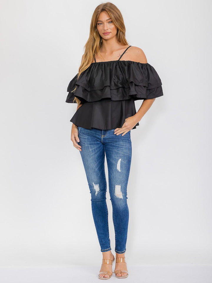 WOMEN'S OFF SHOULDER TIERED RUFFLE BLOUSE