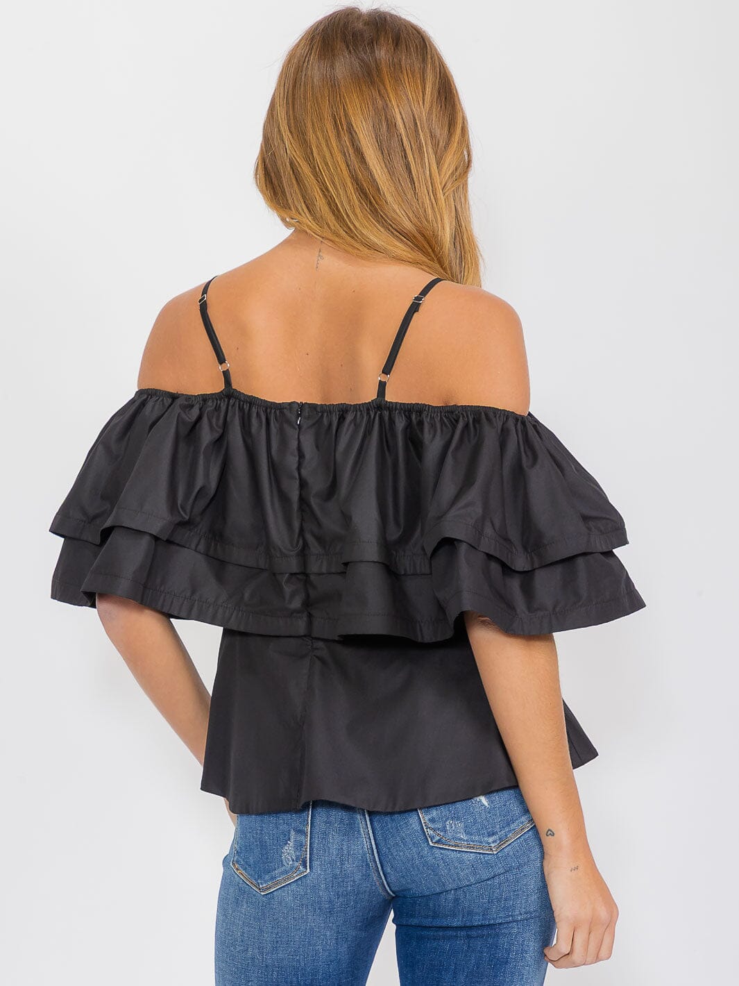 WOMEN'S OFF SHOULDER TIERED RUFFLE BLOUSE