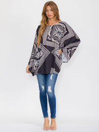 WOMEN'S LONG SLEEVE MULTI PRINT TUNIC BLOUSE
