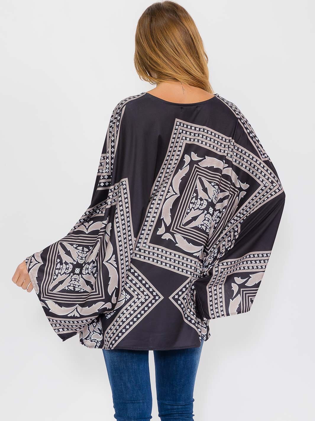 WOMEN'S LONG SLEEVE MULTI PRINT TUNIC BLOUSE