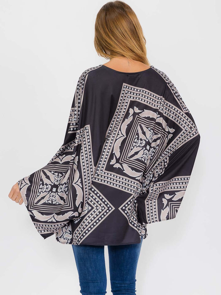 WOMEN'S LONG SLEEVE MULTI PRINT TUNIC BLOUSE