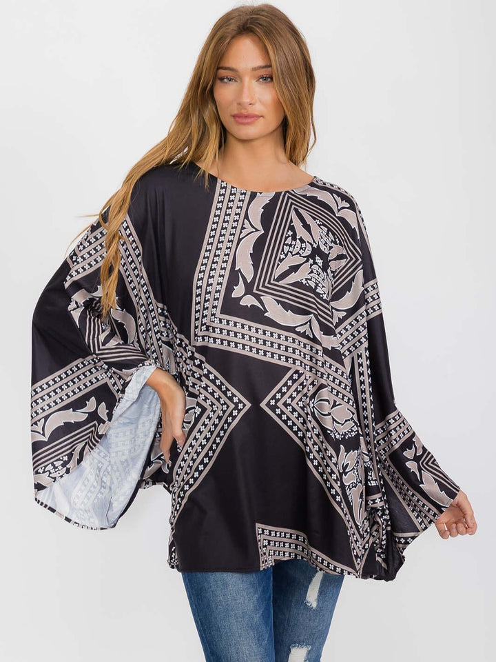 WOMEN'S LONG SLEEVE MULTI PRINT TUNIC BLOUSE
