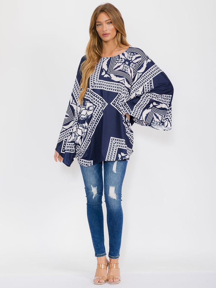 WOMEN'S LONG SLEEVE MULTI PRINT TUNIC BLOUSE