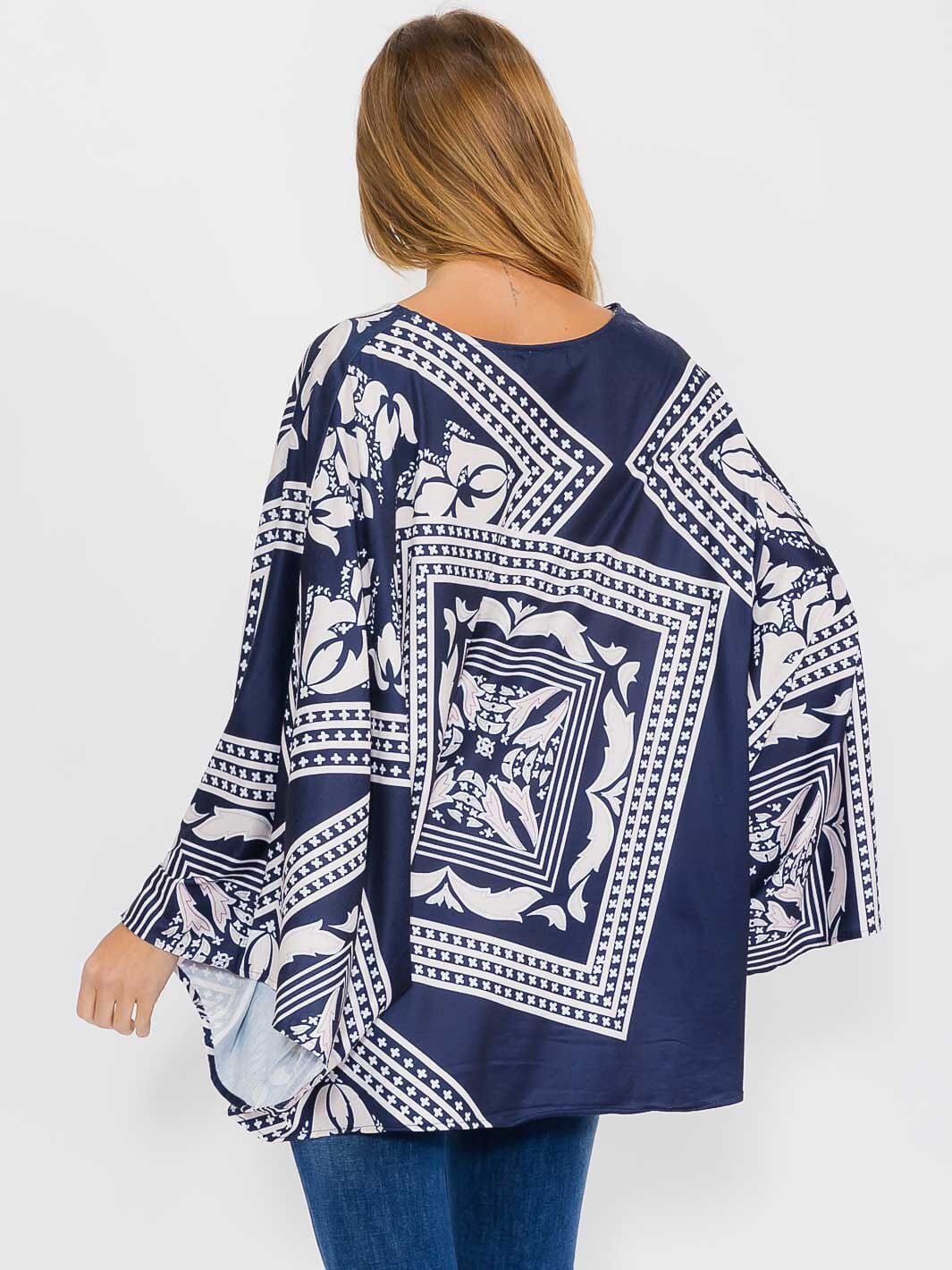 WOMEN'S LONG SLEEVE MULTI PRINT TUNIC BLOUSE