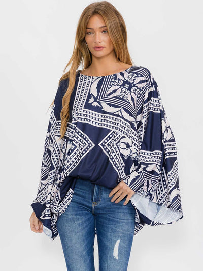 WOMEN'S LONG SLEEVE MULTI PRINT TUNIC BLOUSE - Wholesale accessories from Wholesale Fashion Trends, United States