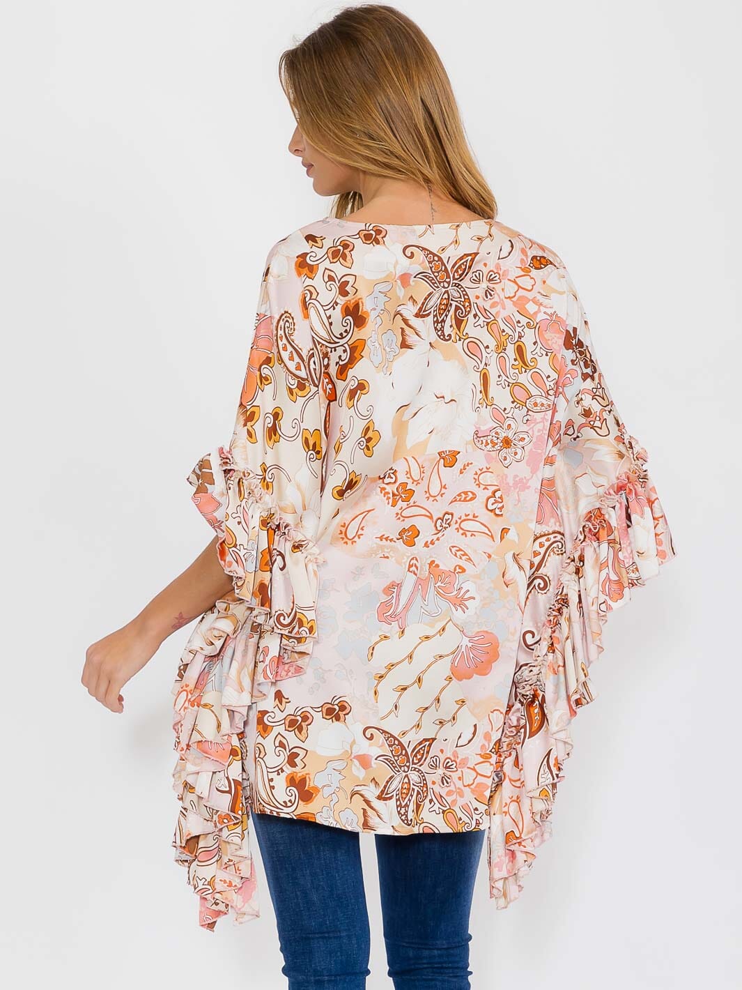 WOMEN'S SHORT SLEEVE TUNIC MULTI PRINT BLOUSE