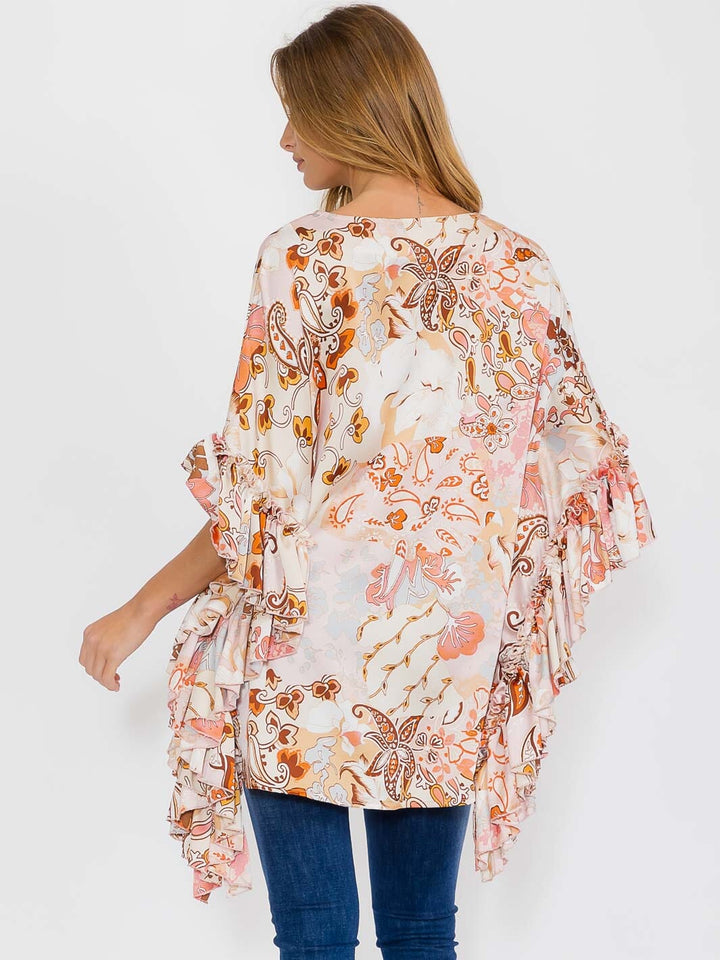 WOMEN'S SHORT SLEEVE TUNIC MULTI PRINT BLOUSE