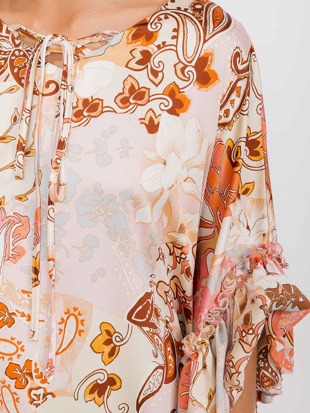 WOMEN'S SHORT SLEEVE TUNIC MULTI PRINT BLOUSE