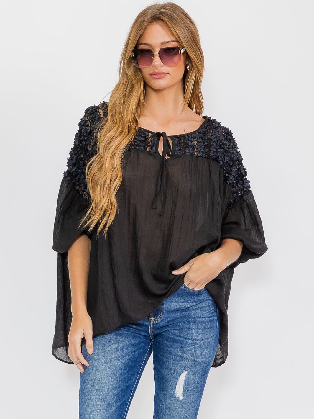 WOMEN'S SHORT SLEEVE HIGH-LOW TUNIC BLOUSE