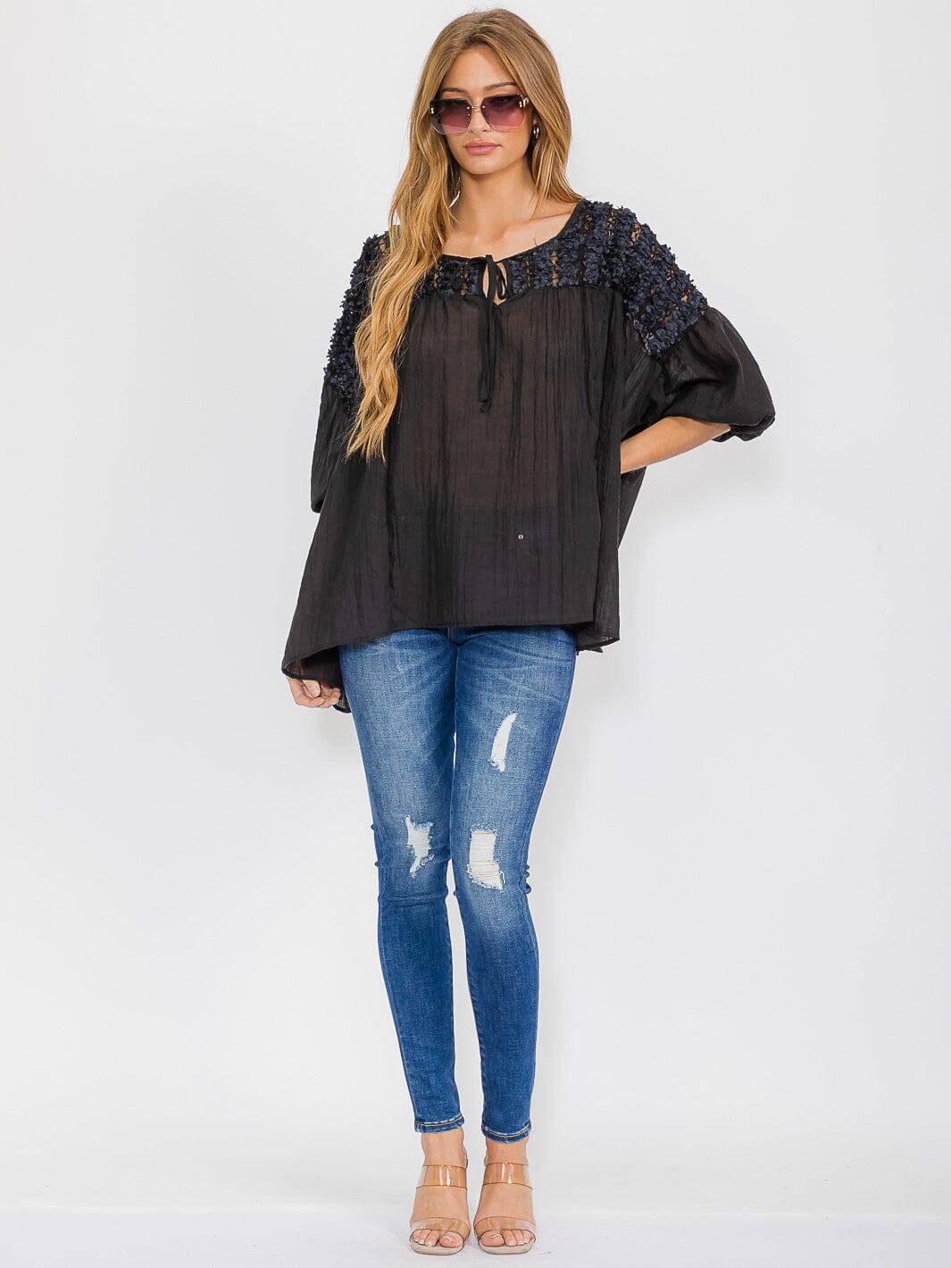 WOMEN'S SHORT SLEEVE HIGH-LOW TUNIC BLOUSE